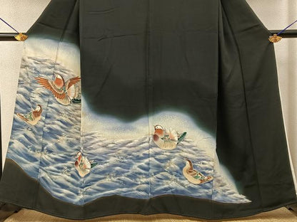 平和屋着物■豪華黒留袖　鴛鴦　金彩　正絹　逸品　BAAY6605hj