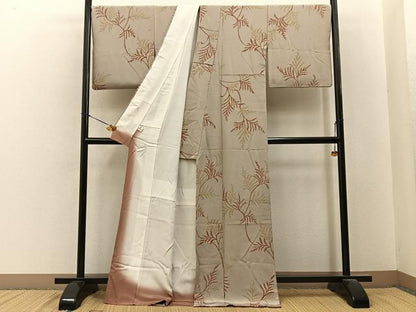 平和屋着物■上質な小紋　枝葉文　ロング丈　正絹　逸品　BAAY6609hj