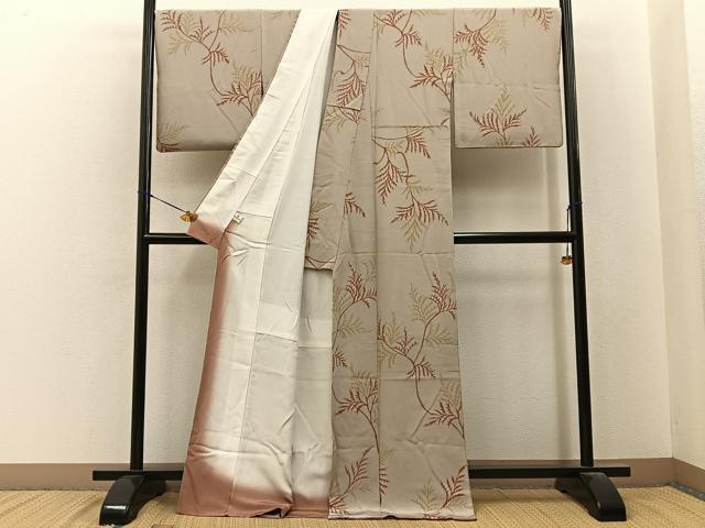 平和屋着物■上質な小紋　枝葉文　ロング丈　正絹　逸品　BAAY6609hj