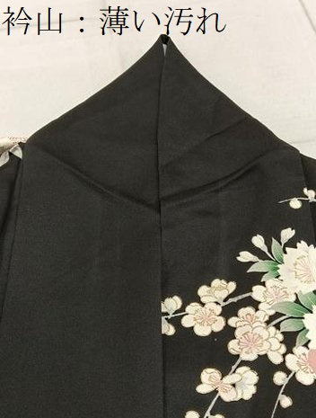 平和屋着物●豪華振袖　花鳥文　暈し染め　黒地　金彩　正絹　逸品　BAAY6612hj