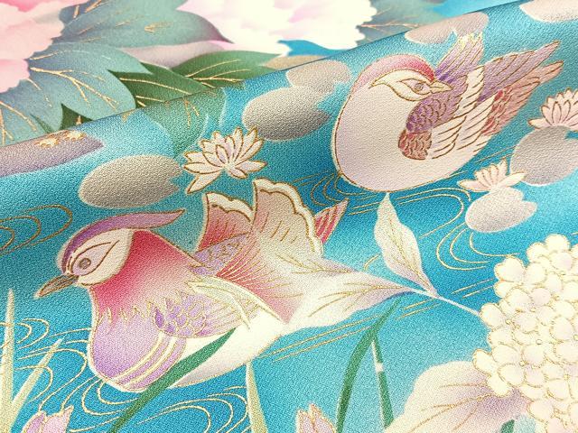 平和屋着物●豪華振袖　花鳥文　暈し染め　黒地　金彩　正絹　逸品　BAAY6612hj