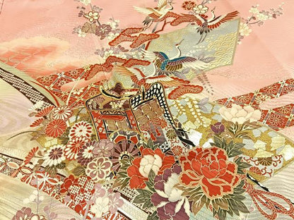 平和屋着物■豪華振袖　駒刺繍　御所車花鳥文　暈し染め　金銀彩　正絹　逸品　BAAY6613hj