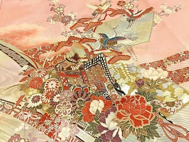 平和屋着物■豪華振袖　駒刺繍　御所車花鳥文　暈し染め　金銀彩　正絹　逸品　BAAY6613hj