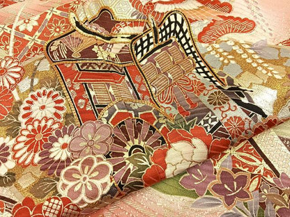平和屋着物■豪華振袖　駒刺繍　御所車花鳥文　暈し染め　金銀彩　正絹　逸品　BAAY6613hj
