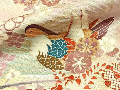 平和屋着物■豪華振袖　駒刺繍　御所車花鳥文　暈し染め　金銀彩　正絹　逸品　BAAY6613hj
