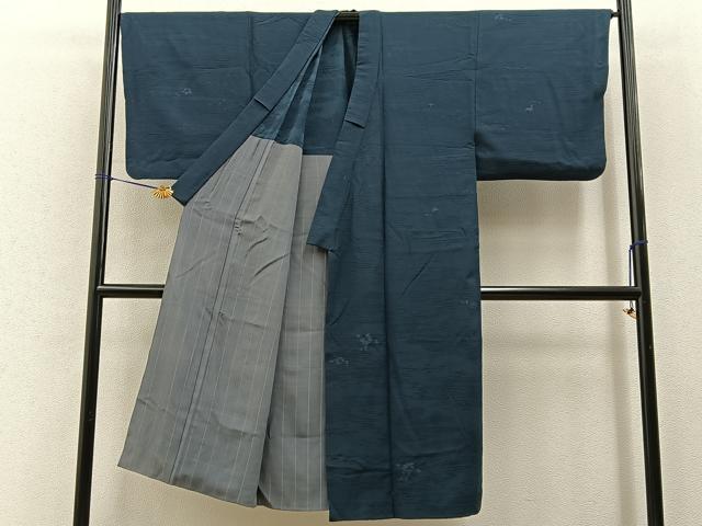平和屋着物■男性　小紋　背抜き仕立て　草花文　正絹　逸品　BAAY6617hj
