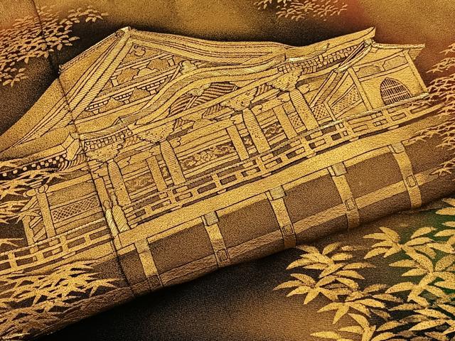 平和屋着物■豪華黒留袖　作家物　刺繍　名所風景文　金彩　正絹　逸品　BAAY6618hj