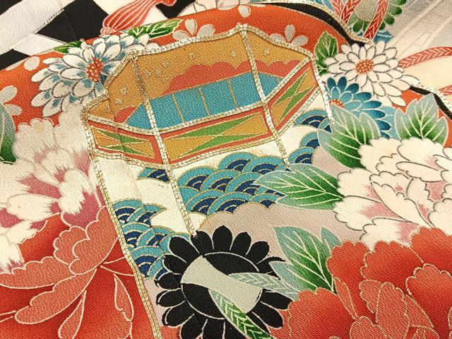 平和屋着物■豪華黒留袖　駒刺繍　鏡裏貝桶花文　金彩　正絹　逸品　BAAY6619hj