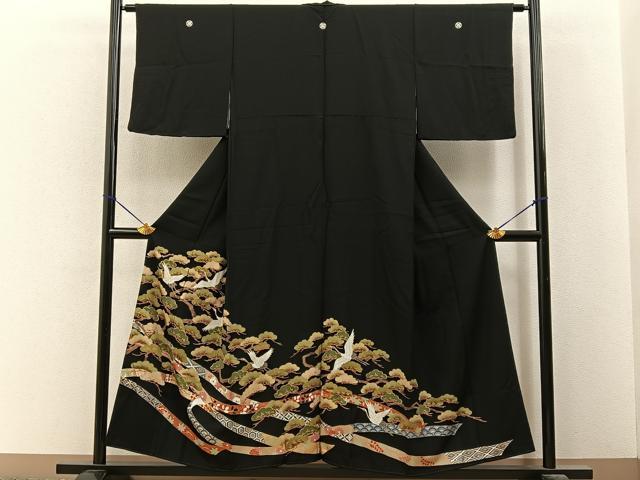 平和屋着物■豪華黒留袖　飛鶴鬘帯松文　金彩　正絹　逸品　BAAY6620hj