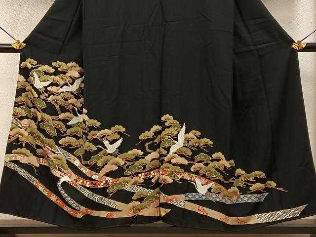 平和屋着物■豪華黒留袖　飛鶴鬘帯松文　金彩　正絹　逸品　BAAY6620hj