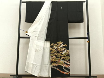 平和屋着物■豪華黒留袖　飛鶴鬘帯松文　金彩　正絹　逸品　BAAY6620hj