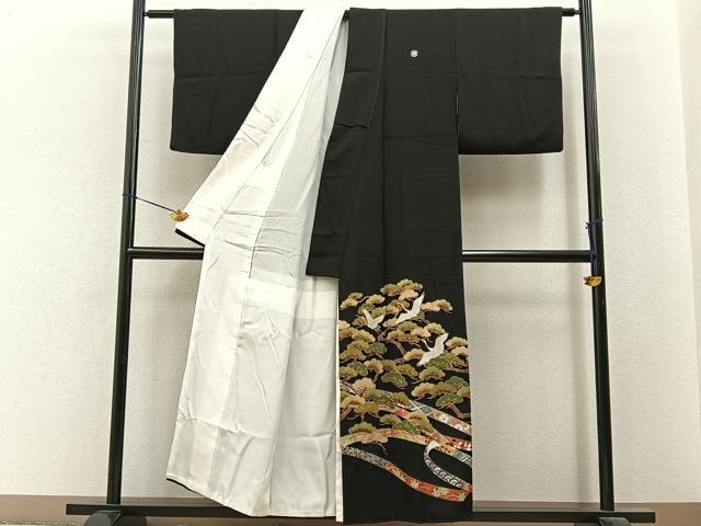 平和屋着物■豪華黒留袖　飛鶴鬘帯松文　金彩　正絹　逸品　BAAY6620hj