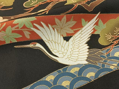 平和屋着物■豪華黒留袖　飛鶴鬘帯松文　金彩　正絹　逸品　BAAY6620hj