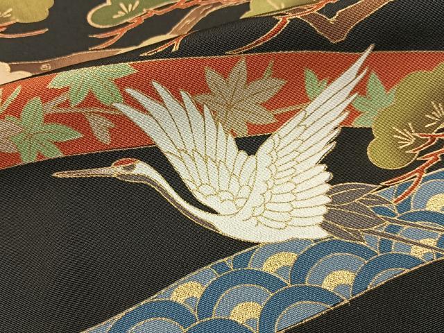平和屋着物■豪華黒留袖　飛鶴鬘帯松文　金彩　正絹　逸品　BAAY6620hj