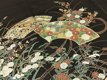 平和屋着物■豪華黒留袖　地紙流水花文　金彩　正絹　逸品　BAAY6622hj