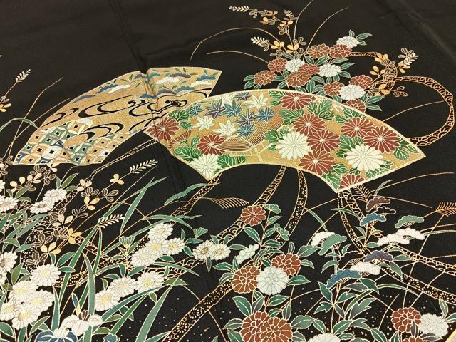 平和屋着物■豪華黒留袖　地紙流水花文　金彩　正絹　逸品　BAAY6622hj