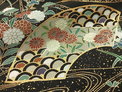 平和屋着物■豪華黒留袖　地紙流水花文　金彩　正絹　逸品　BAAY6622hj
