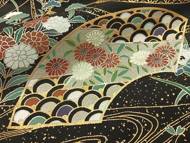 平和屋着物■豪華黒留袖　地紙流水花文　金彩　正絹　逸品　BAAY6622hj