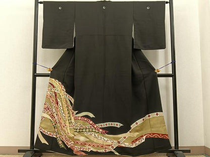 平和屋着物■豪華黒留袖　鬘帯花文　金彩　正絹　逸品　BAAY6623hj