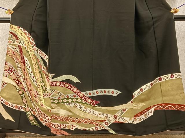 平和屋着物■豪華黒留袖　鬘帯花文　金彩　正絹　逸品　BAAY6623hj