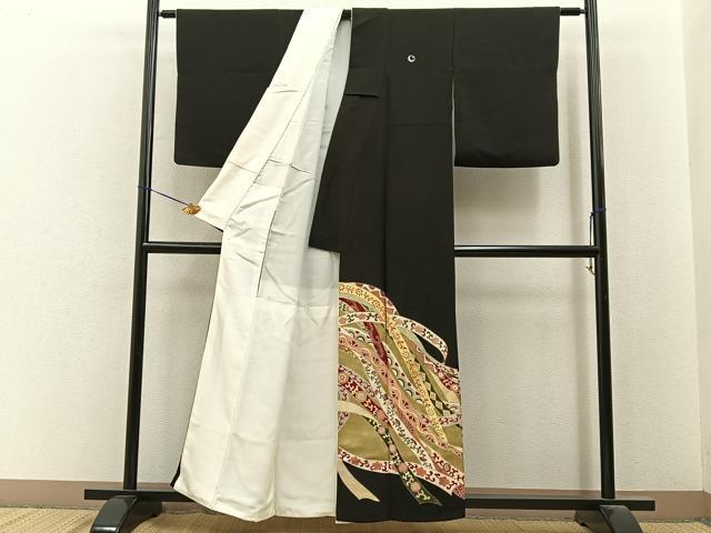 平和屋着物■豪華黒留袖　鬘帯花文　金彩　正絹　逸品　BAAY6623hj