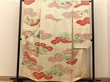 平和屋着物■豪華振袖　絞り　駒刺繍　雲取吉祥花文　金彩　正絹　逸品　BAAY6624hj