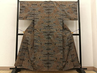 平和屋着物■上質な紬　吉祥花文　正絹　逸品　BAAY6627hj