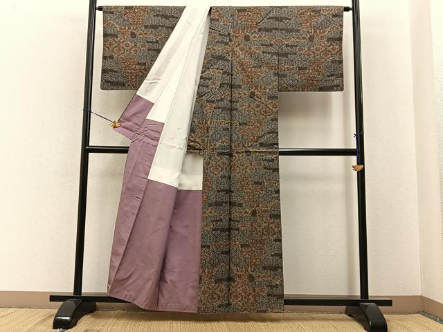 平和屋着物■上質な紬　吉祥花文　正絹　逸品　BAAY6627hj