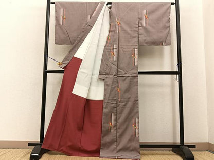 平和屋着物■上質な紬　舞蝶文　正絹　逸品　未使用　BAAY6629hj