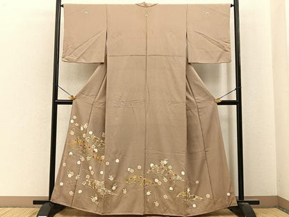 平和屋着物■豪華色留袖　片輪車花文　金彩　正絹　逸品　BAAY6636hj