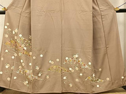 平和屋着物■豪華色留袖　片輪車花文　金彩　正絹　逸品　BAAY6636hj