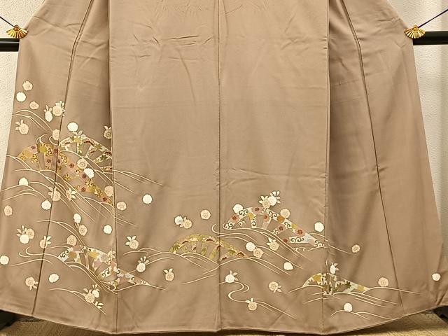 平和屋着物■豪華色留袖　片輪車花文　金彩　正絹　逸品　BAAY6636hj