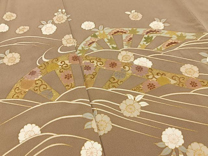 平和屋着物■豪華色留袖　片輪車花文　金彩　正絹　逸品　BAAY6636hj