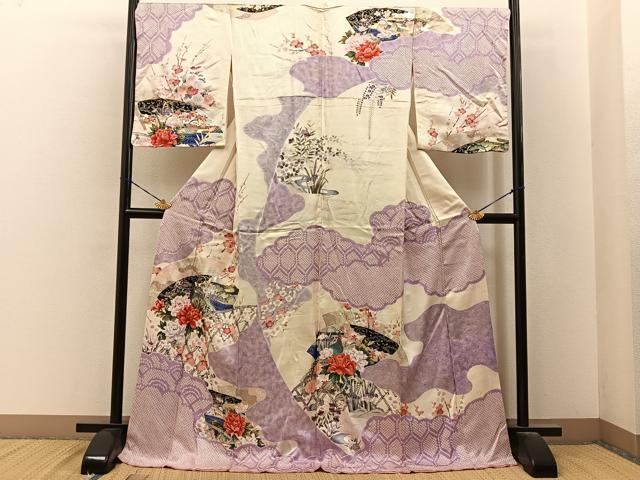 平和屋着物■訪問着　絞り　花鳥文　金銀彩　ロング丈　正絹　逸品　BAAY6638hj