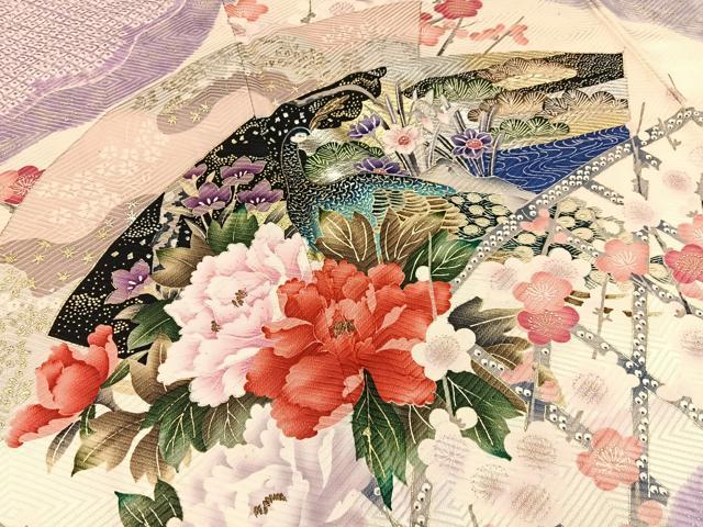 平和屋着物■訪問着　絞り　花鳥文　金銀彩　ロング丈　正絹　逸品　BAAY6638hj