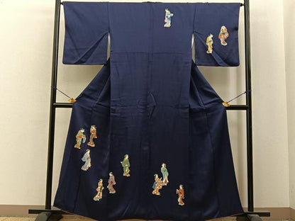 平和屋着物■訪問着　女人文　濃紺地　正絹　逸品　BAAY6640hj