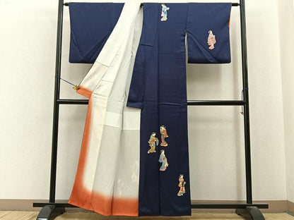 平和屋着物■訪問着　女人文　濃紺地　正絹　逸品　BAAY6640hj