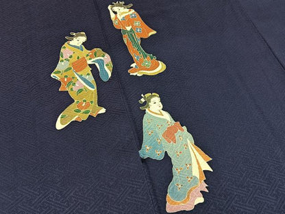 平和屋着物■訪問着　女人文　濃紺地　正絹　逸品　BAAY6640hj