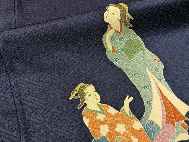 平和屋着物■訪問着　女人文　濃紺地　正絹　逸品　BAAY6640hj