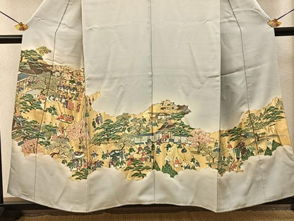 平和屋着物■豪華色留袖　寿光織　即位絵図　暈し染め　金糸　反端付き　正絹　逸品　BAAY6644hj