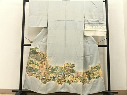平和屋着物■豪華色留袖　寿光織　即位絵図　暈し染め　金糸　反端付き　正絹　逸品　BAAY6644hj