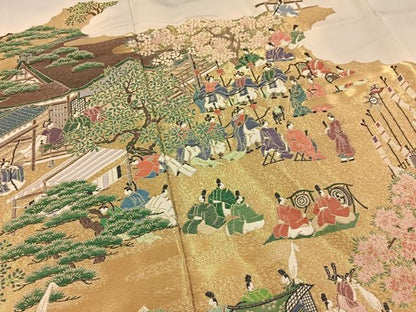 平和屋着物■豪華色留袖　寿光織　即位絵図　暈し染め　金糸　反端付き　正絹　逸品　BAAY6644hj