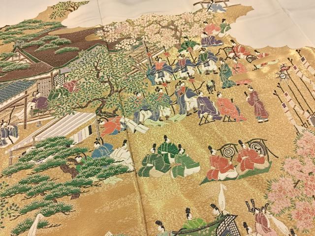平和屋着物■豪華色留袖　寿光織　即位絵図　暈し染め　金糸　反端付き　正絹　逸品　BAAY6644hj