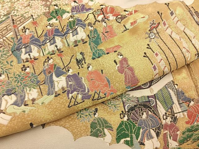 平和屋着物■豪華色留袖　寿光織　即位絵図　暈し染め　金糸　反端付き　正絹　逸品　BAAY6644hj