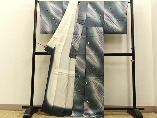平和屋着物■上質な小紋　舞花文　暈し染め　正絹　逸品　BAAY6645hj