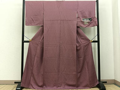 平和屋着物■上質な色無地　堅牢染　風花　蘇芳香色　反端付き　正絹　逸品　BAAY6647hj