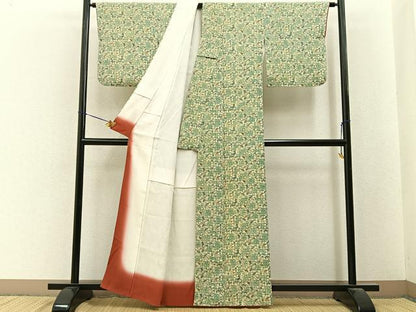 平和屋着物■上質な小紋　型染め　飛鳥蔦の葉文　鬼しぼ縮緬　正絹　逸品　BAAY6650hj