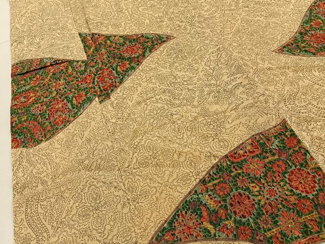 平和屋着物■上質な小紋　更紗花文　鬼しぼ縮緬　高島屋扱い　正絹　逸品　未使用　BAAY6663hj