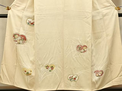 平和屋着物■訪問着　駒刺繍　草花文　金彩　正絹　逸品　BAAY6664hj