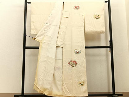 平和屋着物■訪問着　駒刺繍　草花文　金彩　正絹　逸品　BAAY6664hj